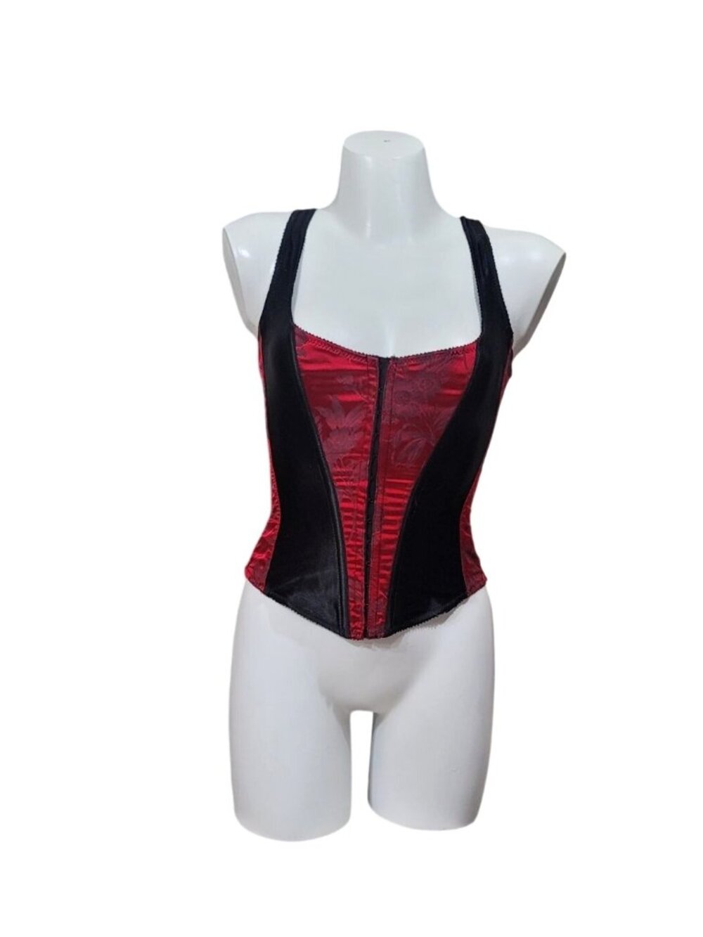 Vintage Victorias Secret Red Black Floral Lace-Up Corset Size M
